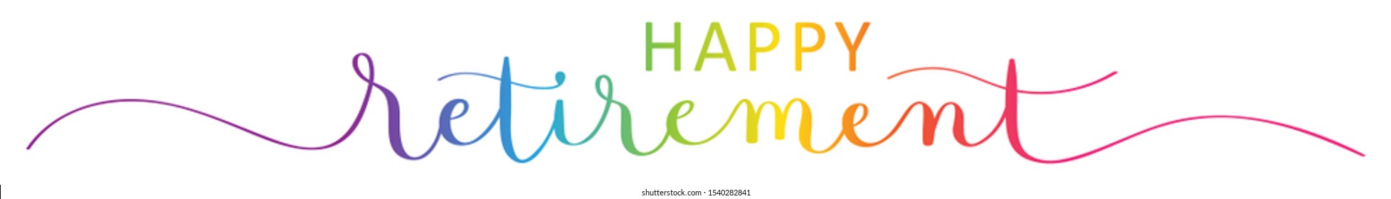 HAPPY RETIREMENT rainbow-colored vector brush calligraphy banner with swashes