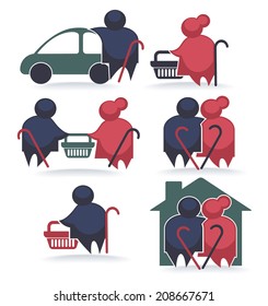 happy retirement: vector collection of old people symbols