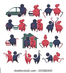happy retirement: vector collection of old people symbols