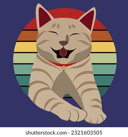 happy retro cat with blue background