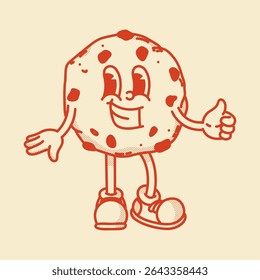 Happy retro mascot cookie character, smiling, giving a thumbs up. Menu, homemade bakery symbol