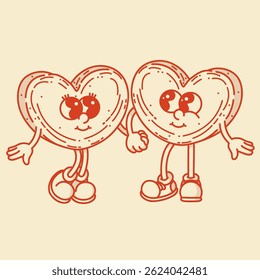 Happy retro mascot sugar cookie biccuit character, smiling, love gesture. 