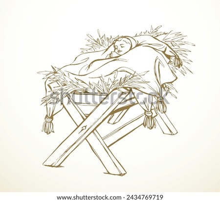 Happy retro scenic white barn sheep animal greet card line black hand drawn cute sacred Lord messiah lay sleep dream night noel life icon sign. Wood worship church scene sketch joy Israel story art