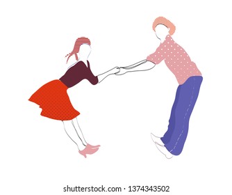 Happy retro vintage hip couple dancing to jazz swing music