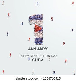 Happy Revolution Day Cuba design. A large group of people form to create the number 1 as Cuba celebrates its Revolution Day on the 1st of January. Vector illustration.