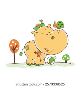 Happy Rhino and Bug Friend