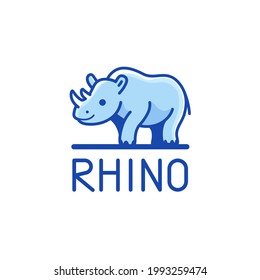 Сartoon happy rhino. Contour vector illustration for logo,  emblem, badge, insignia.