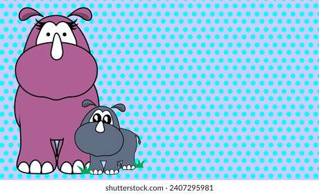 happy rhino family cartoon background card illustration in vector format