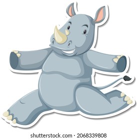 Happy rhinoceros cartoon character sticker illustration