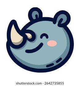 happy rhinoceros head smile wild animal flat color vector illustration template design