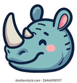 cabeça de rinoceronte feliz animal selvagem cor plana vetor ilustração modelo design
