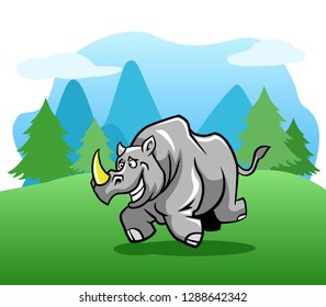 Happy rhinoceros running in the outdoor.