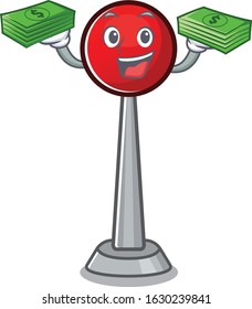 happy rich antenna character with money on hands