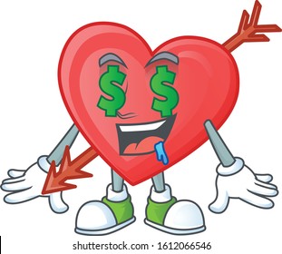 Happy rich arrow love with Money eye cartoon character style