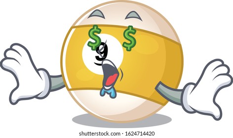Happy rich billiard ball with Money eye cartoon character style