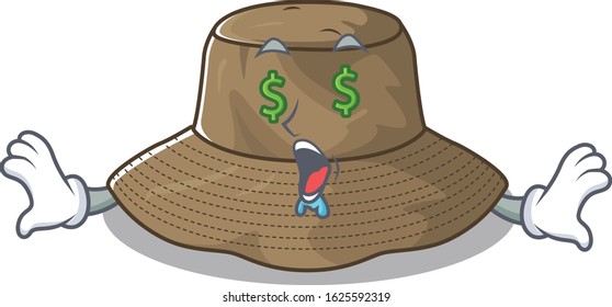 Happy rich bucket hat with Money eye cartoon character style