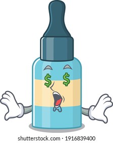 happy rich cartoon concept of hair oil with money eyes. Vector illustration