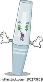 happy rich cartoon concept of mascara with money eyes. Vector illustration