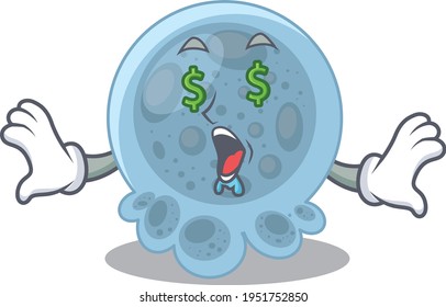happy rich cartoon concept of pasteurella with money eyes. Vector illustration