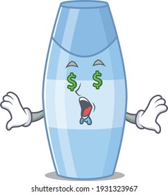 happy rich cartoon concept of shampoo with money eyes. Vector illustration