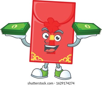 happy rich chinese envelopecharacter with money on hands
