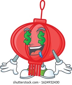 Happy rich chinese lampion with Money eye cartoon character style