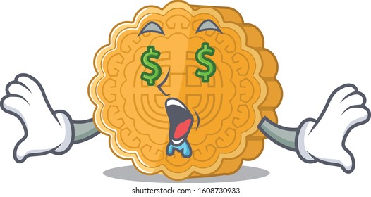 Happy rich chinese mooncake with Money eye cartoon character style