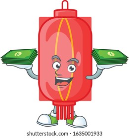 happy rich chinese traditional paper character with money on hands