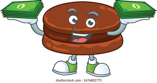 happy rich chocolate alfajor character with money on hands