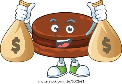 Happy rich chocolate alfajor mascot design carries money bags