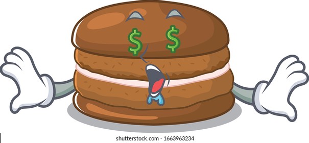 Happy rich chocolate macaron cartoon character with Money eye