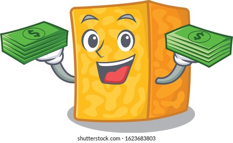 happy rich colby jack cheese character with money on hands