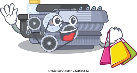 A happy rich combustion engine waving and holding Shopping bag
