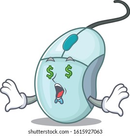 Happy rich computer mouse with Money eye cartoon character style
