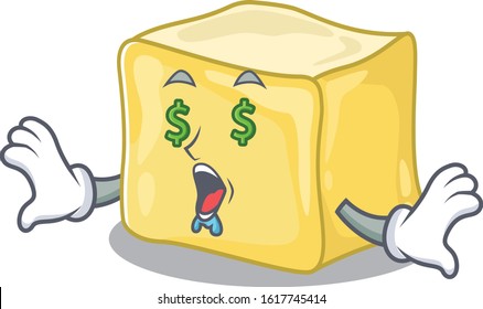 Happy rich creamy butter with Money eye cartoon character style