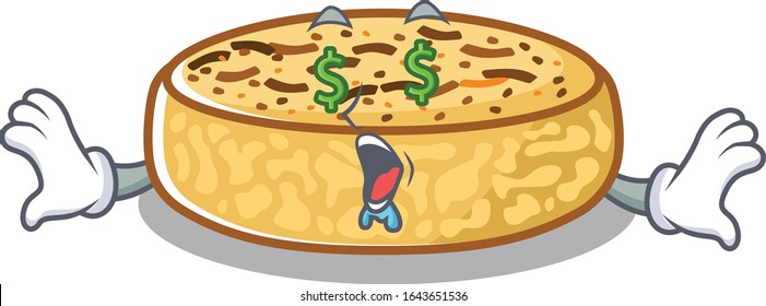 Happy rich crumpets cartoon character with Money eye