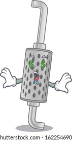 Happy rich exhaust pipe with Money eye cartoon character style