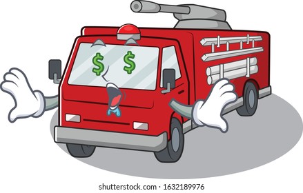 Happy rich fire truck with Money eye cartoon character style