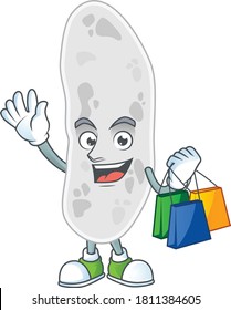 Happy rich gemmatimonadetes Caricature picture with shopping bags. Vector illustration