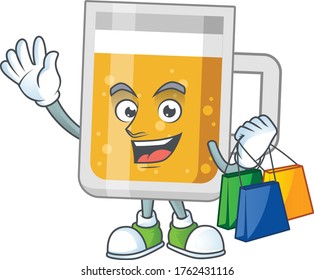 Happy rich glass of beer Caricature picture with shopping bags