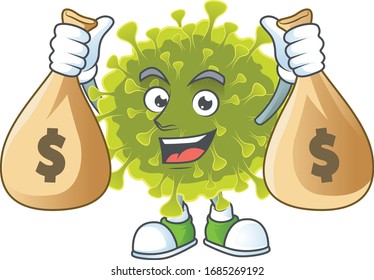Happy rich global coronavirus outbreak mascot design carries money bags