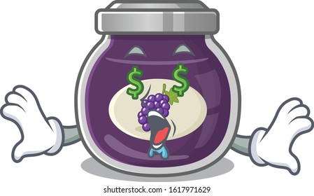 Happy rich grape jam with Money eye cartoon character style