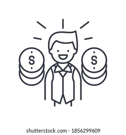 Icono rico feliz, ilustración aislada lineal, vector de línea delgada, signo de diseño web, símbolo de concepto de contorno con trazo editable sobre fondo blanco.