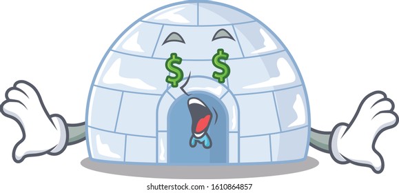 Happy rich igloo with Money eye cartoon character style