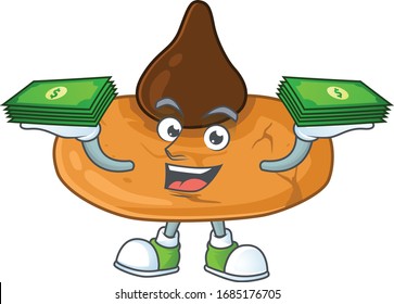 happy rich kiss cookies character with money on hands