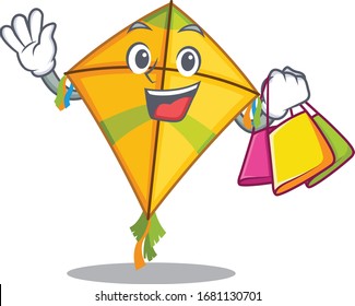 Happy rich kite mascot design waving and holding Shopping bag
