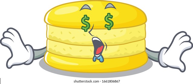 Happy rich lemon macaron cartoon character with Money eye