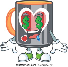 Happy rich mug love with Money eye cartoon character style