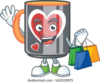 A happy rich mug love waving and holding Shopping bag