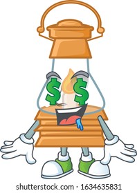 Happy rich oil lamp with Money eye cartoon character style